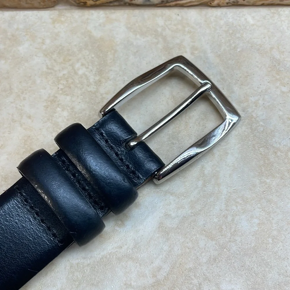Johnston & Murphy Dress Belt Silver Tone Buckle Made in USA Black Size 38